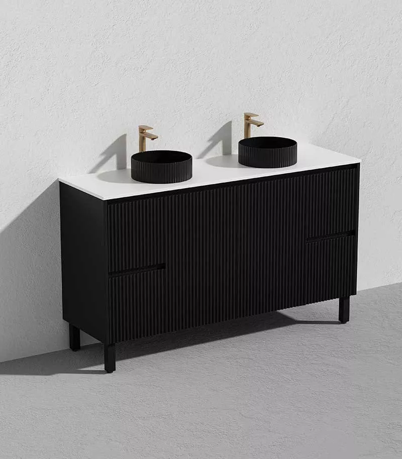 Brighton 1500mm Double Bowls Freestanding Vanity - Matt Black Quartz Stone Top