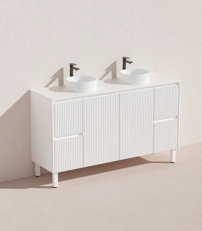 Brighton 1500mm Double Bowls Freestanding Vanity - Matt White Quartz Stone Top