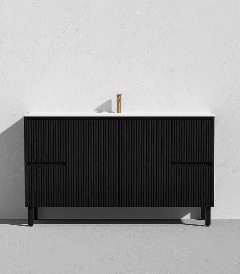 Brighton 1500mm Single Bowl Freestanding Vanity - Matt Black Ceramic Top