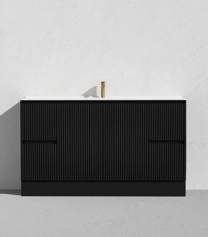 Brighton 1500mm Single Bowl Freestanding Vanity - Matt Black Ceramic Top with Kickboard