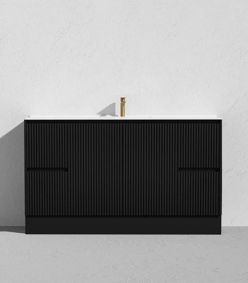 Brighton 1500mm Single Bowl Freestanding Vanity - Matt Black Ceramic Top with Kickboard