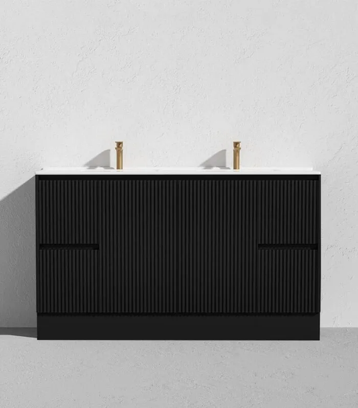 Brighton 1500mm Double Bowls Freestanding Vanity - Matt Black Ceramic Top With Kickboard