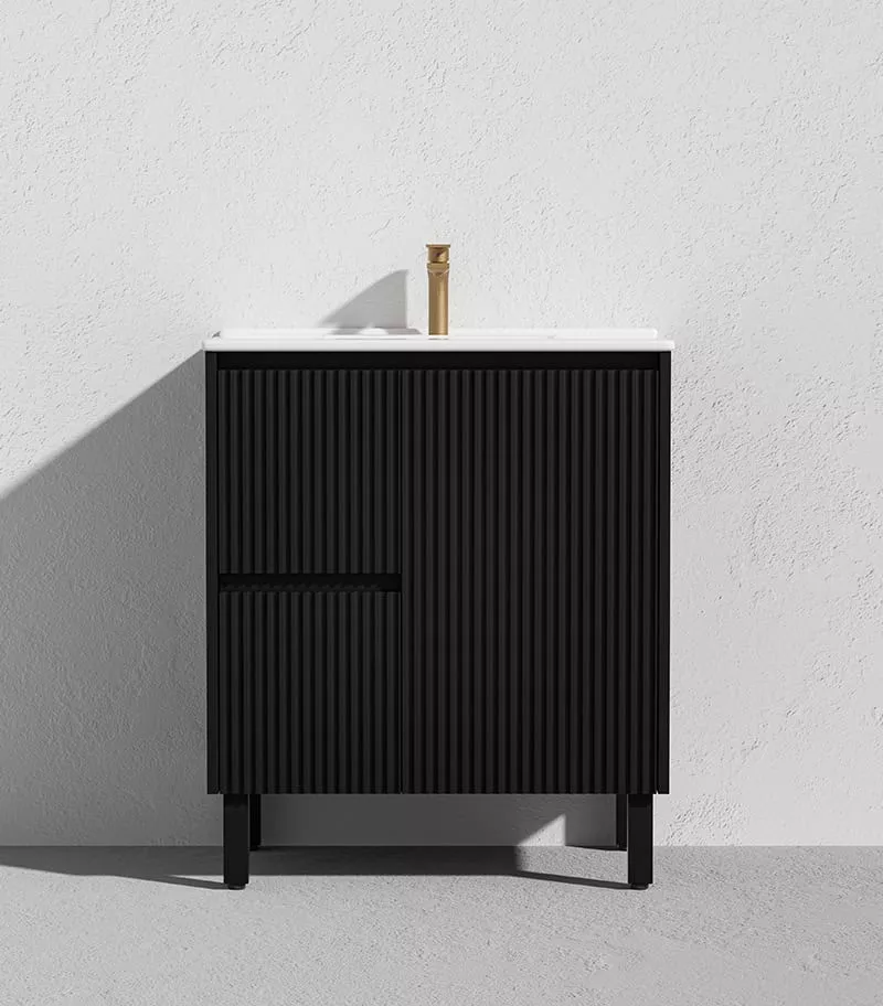 Brighton 750mm Freestanding Vanity - Matt Black Ceramic Top LH Drawers
