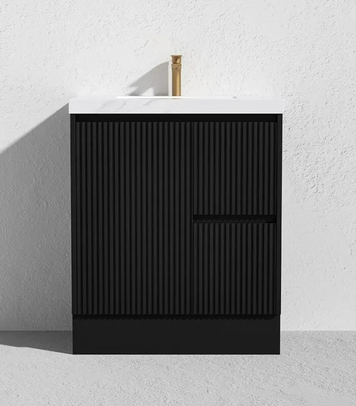 Brighton 750mm Freestanding Vanity - Matt Black Sintered Stone Top RH Drawers