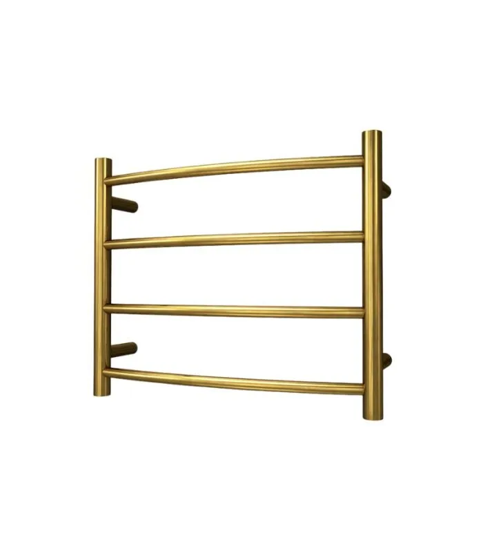 Round & Curved Heated Towel Rack 4 Bars - Brushed Gold