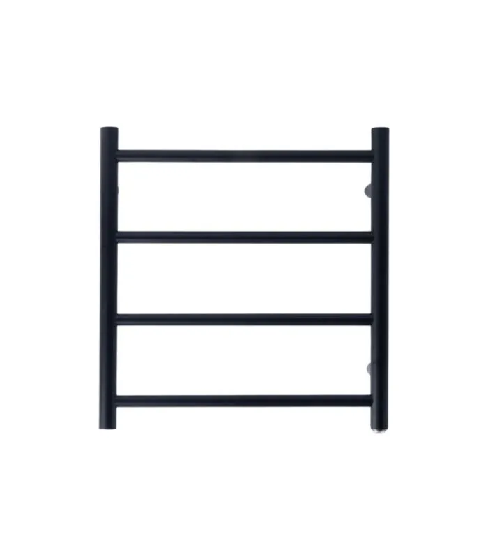 Aqua Round Heated Towel Rack 4 Bars - Matt Black