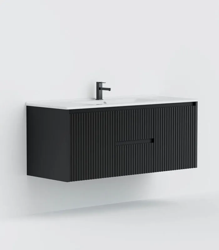 Brighton 1200mm Single Bowl Wall Hung Vanity Middle Drawer- Matt Black