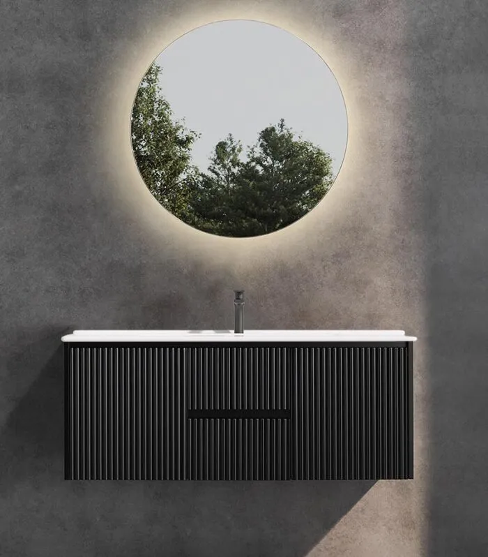 Brighton 1200mm Single Bowl Wall Hung Vanity Middle Drawer- Matt Black With Ceramic Top