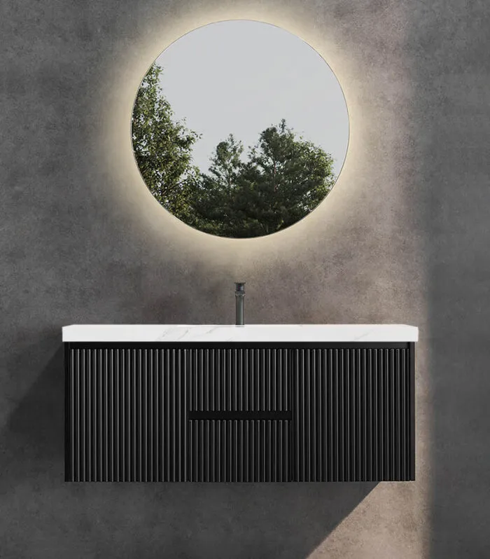 Brighton 1200mm Single Bowl Wall Hung Vanity Middle Drawer- Matt Black With Sintered Stone Top