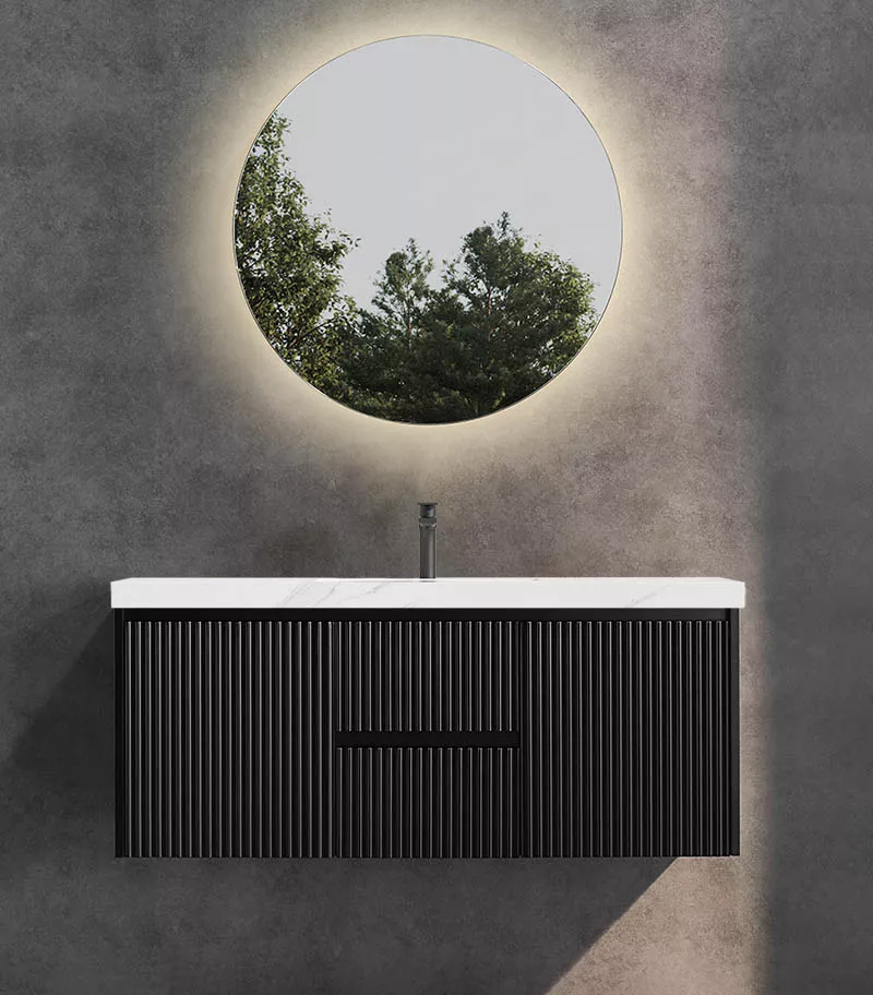 Brighton 1200mm Single Bowl Wall Hung Vanity Middle Drawer- Matt Black With Sintered Stone Top