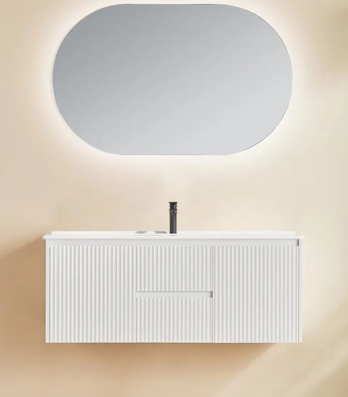 Brighton 1200mm Single Bowl Wall Hung Vanity Middle Drawer- Matt White with Ceramic Top