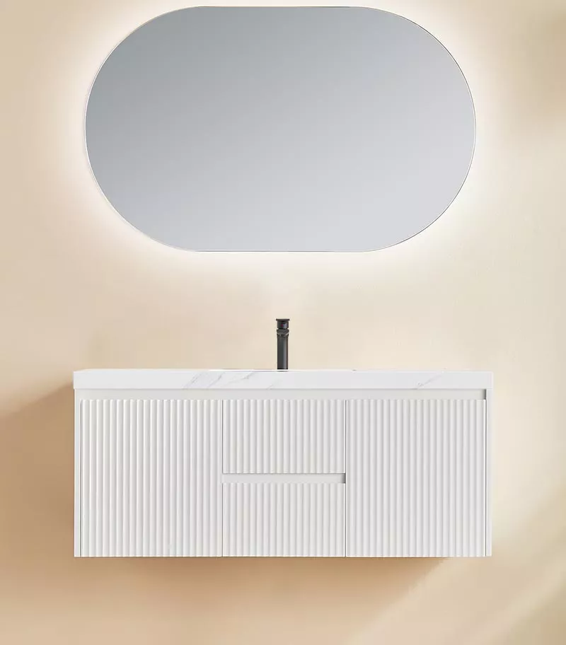 Brighton 1200mm Single Bowl Wall Hung Vanity Middle Drawer - Matt White With Sintered Stone Top