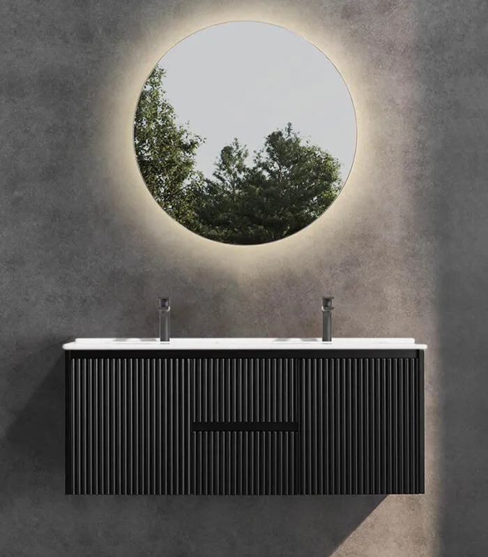 Brighton 1200mm Double Bowl Wall Hung Vanity - Matt Black With Ceramic Top