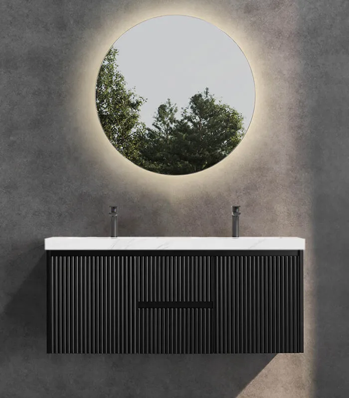 Brighton 1200mm Double Bowl Wall Hung Vanity - Matt Black with Sintered Stone Top