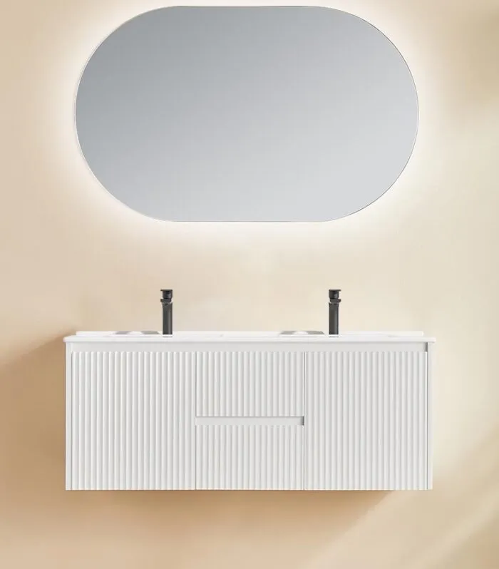 Brighton 1200mm Double Bowl Wall Hung Vanity - Matt White With Ceramic Top