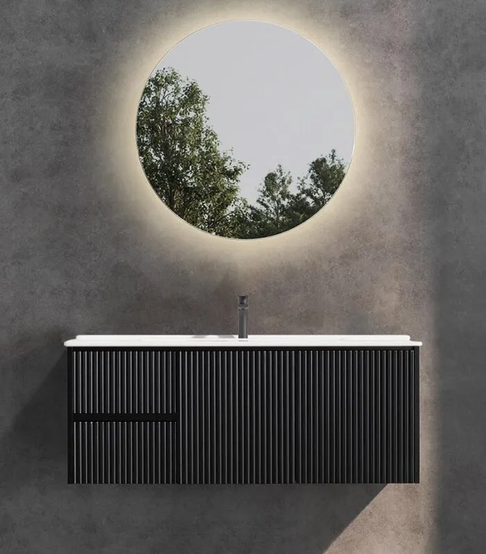 Brighton 1200mm Single Bowl Wall Hung Vanity - Matt Black LH With Ceramic Top