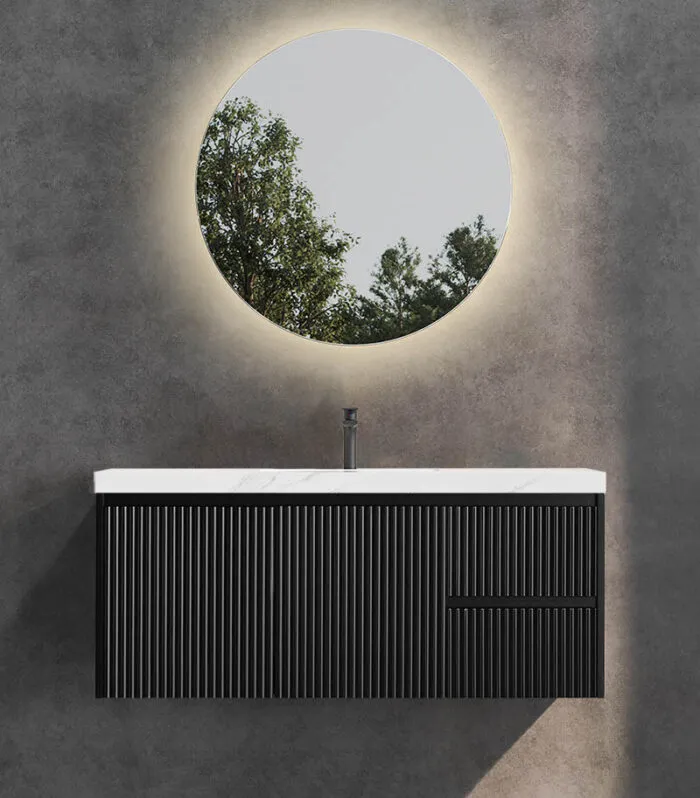 Brighton 1200mm Single Bowl Wall Hung Vanity - Matt Black RH With Sintered Stone Top