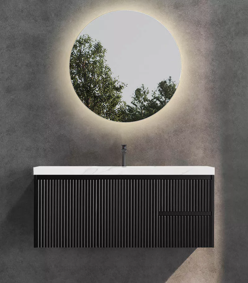 Brighton 1200mm Single Bowl Wall Hung Vanity - Matt Black RH With Sintered Stone Top