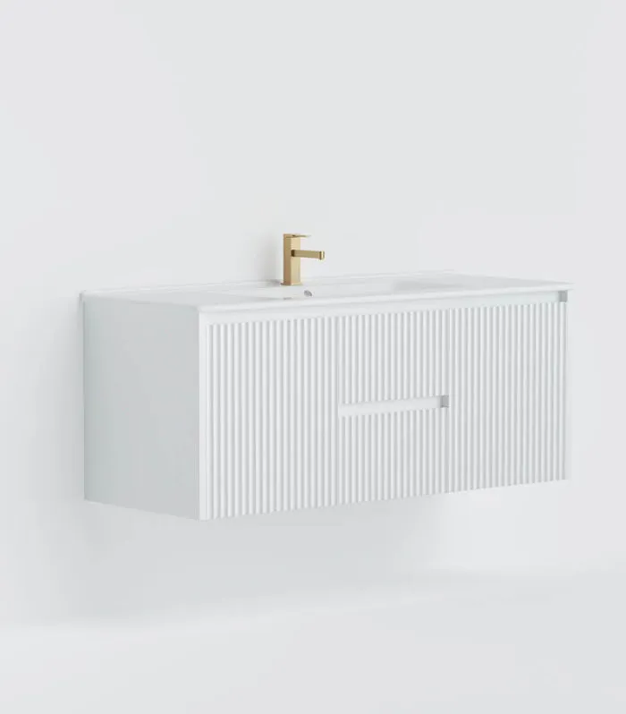Brighton 1200mm Single Bowl Wall Hung Vanity Middle Drawer - Matt White