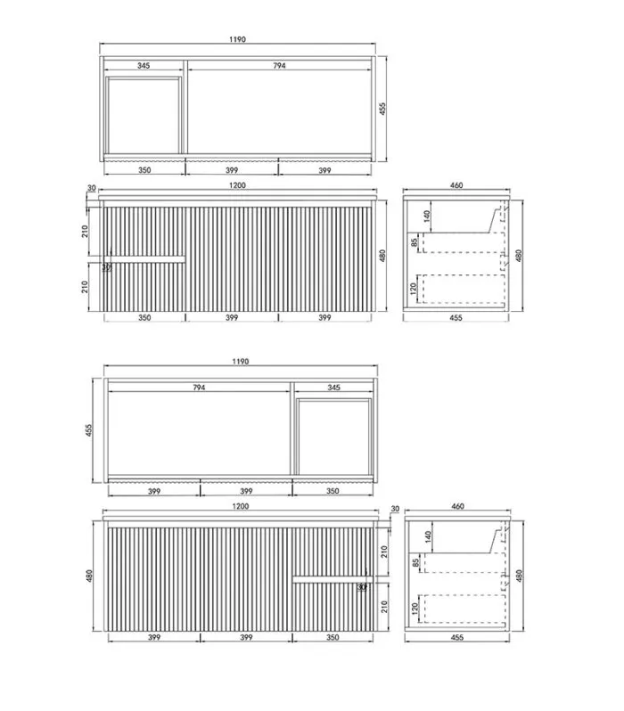 Brighton 1200mm Single Bowl Wall Hung Vanity Drawer On Side Specification