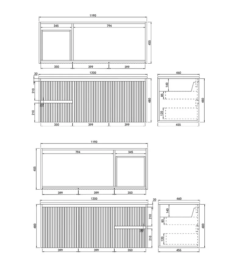 Brighton 1200mm Single Bowl Wall Hung Vanity Drawer On Side Specification