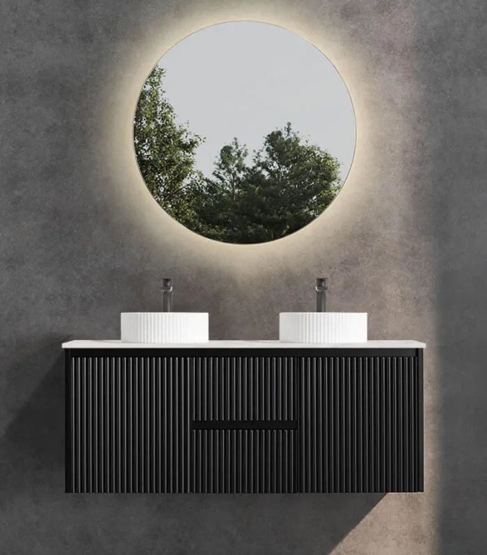 Brighton 1200mm Double Bowl Wall Hung Vanity - Matt Black with Marble Stone Top