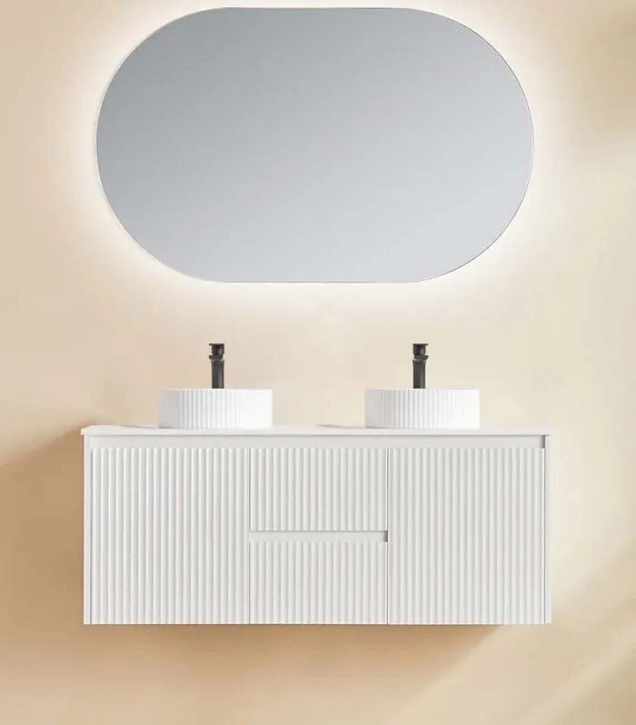 Brighton 1200mm Double Bowl Wall Hung Vanity - Matt White With Quartz Stone Top