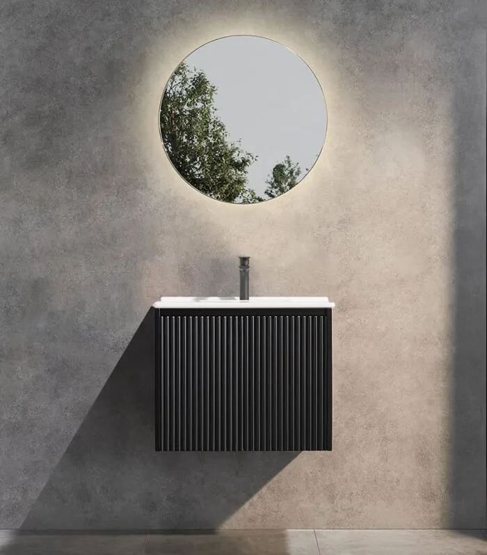 Brighton 600mm Wall Hung Vanity - Matt Black with Ceramic Top Front