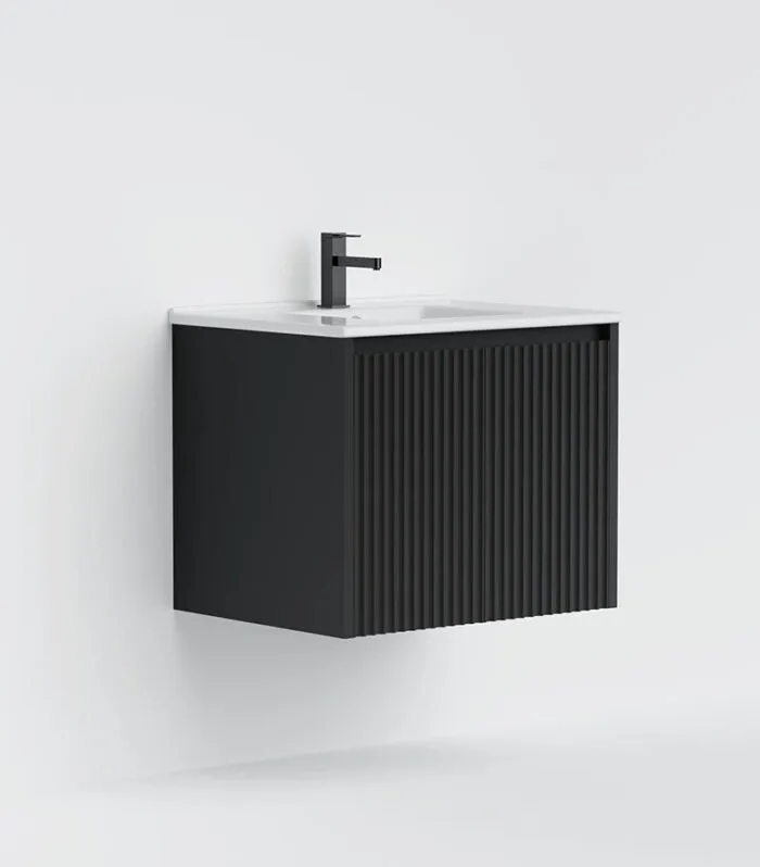 Brighton 600mm Wall Hung Vanity - Matt Black with Ceramic Top