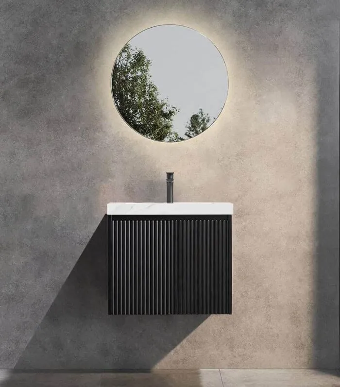 Brighton 600mm Wall Hung Vanity - Matt Black with Sintered Stonetop