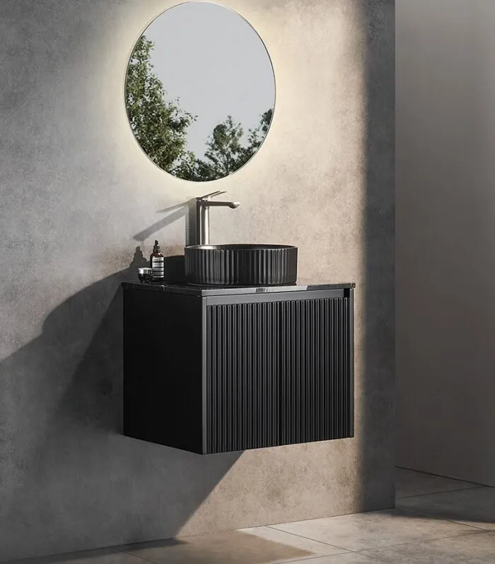Brighton 600mm Wall Hung Vanity - Matt Black Side View