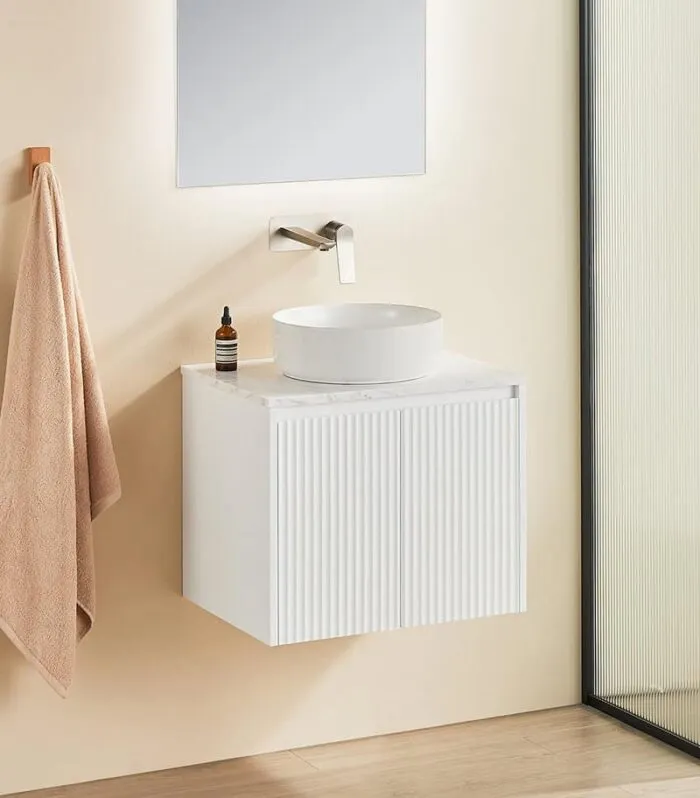 Brighton 600mm Wall Hung Vanity - Matte White with Marble Stone Top