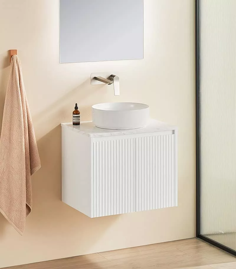 Brighton 600mm Wall Hung Vanity - Matte White with Marble Stone Top