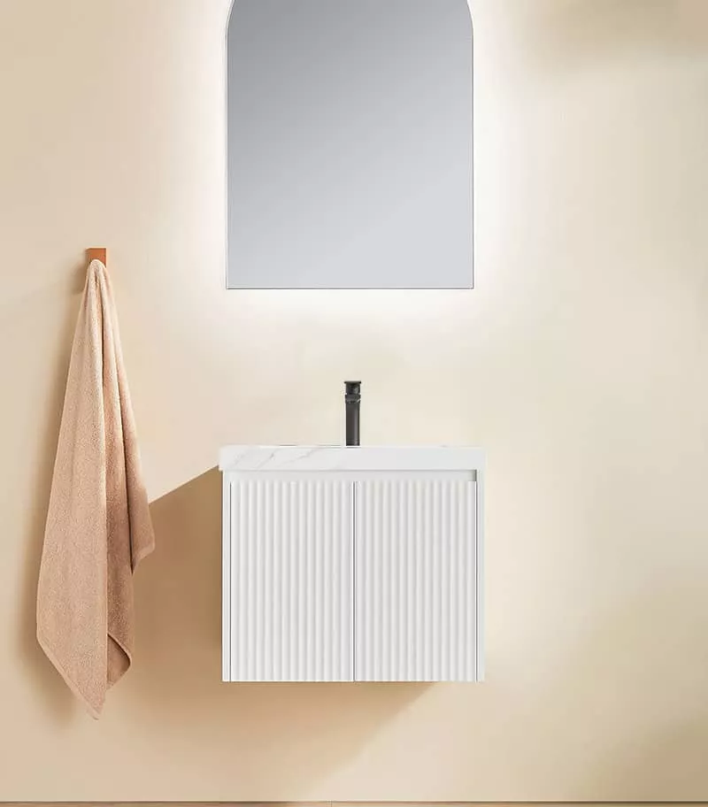 Brighton 600mm Wall Hung Vanity - Matt Black with Sintered Stonetop