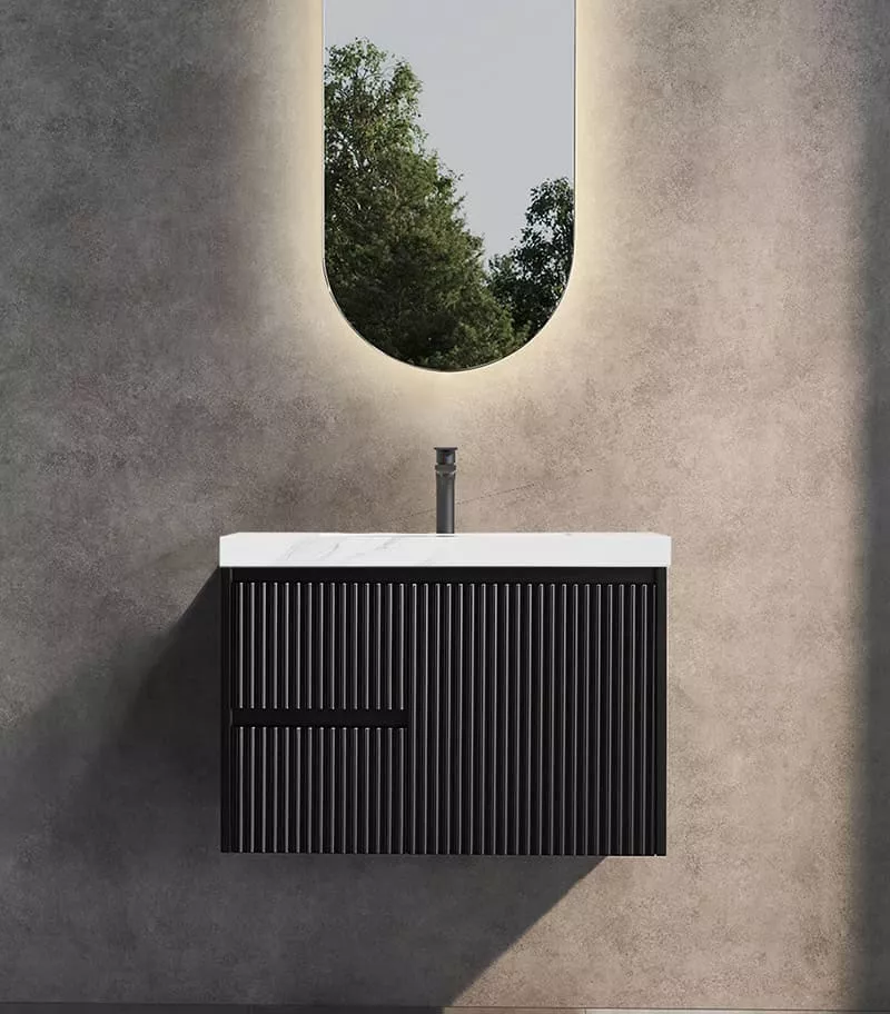 Brighton 750mm Wall Hung Vanity – Matt Black LH with Sintered Stone Top