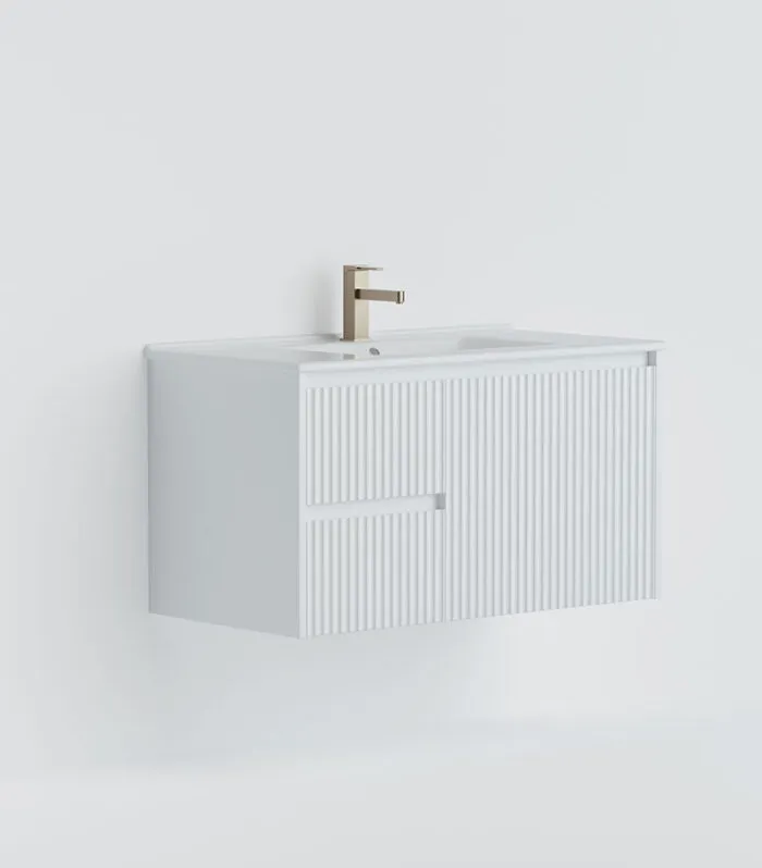 Brighton 750mm Wall Hung Vanity – Matt White LH with Ceramic Top