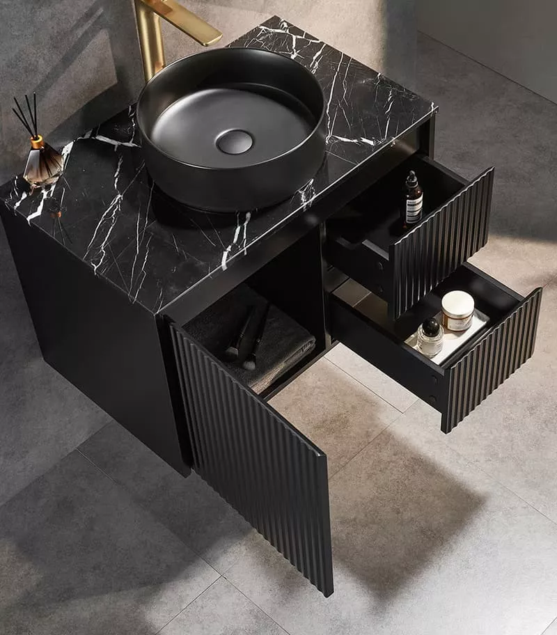 Brighton 750mm Wall Hung Vanity – Matt Black RH Open Door