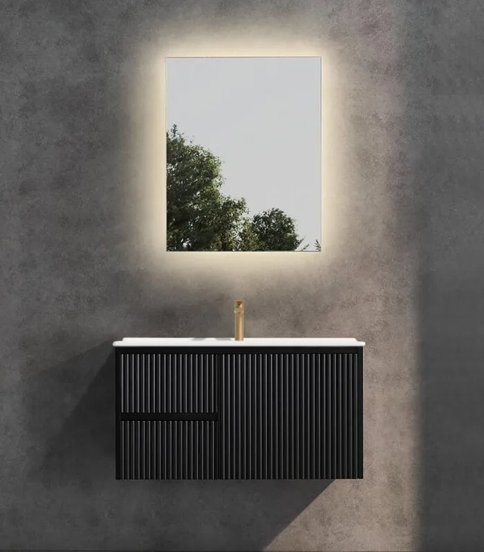 Brighton 900mm Wall Hung Vanity – Matt Black LH with Ceramic Top
