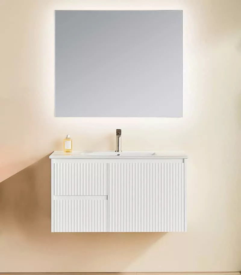 Brighton 900mm Wall Hung Vanity - Matt White LH with Ceramic Top