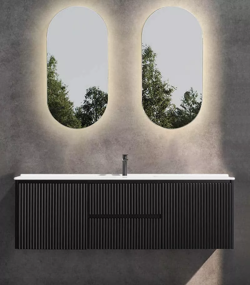 Brighton 1500mm Single Bowl Wall Hung Vanity | Middle Drawers - Matt Black With Ceramic Top