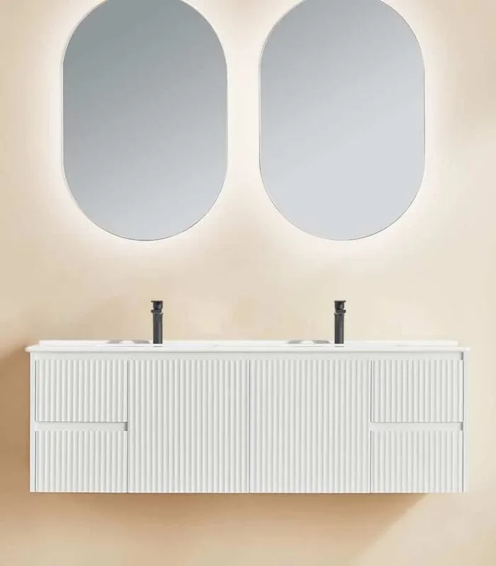 Brighton 1500mm Double Bowl Wall Hung Vanity - Matt White with Ceramic Top
