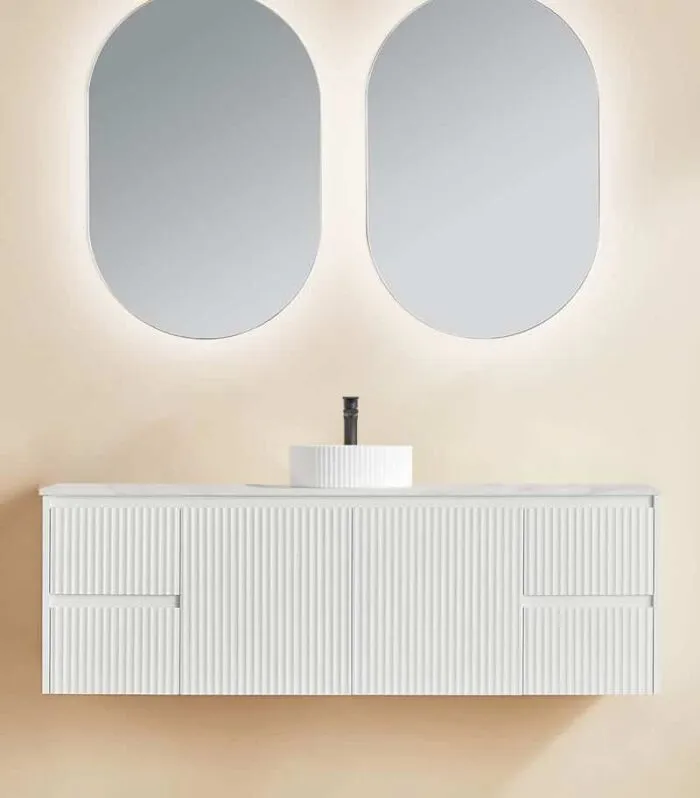 Brighton 1500mm Single Bowl Wall Hung Vanity - Matt White with Marble Stone Top