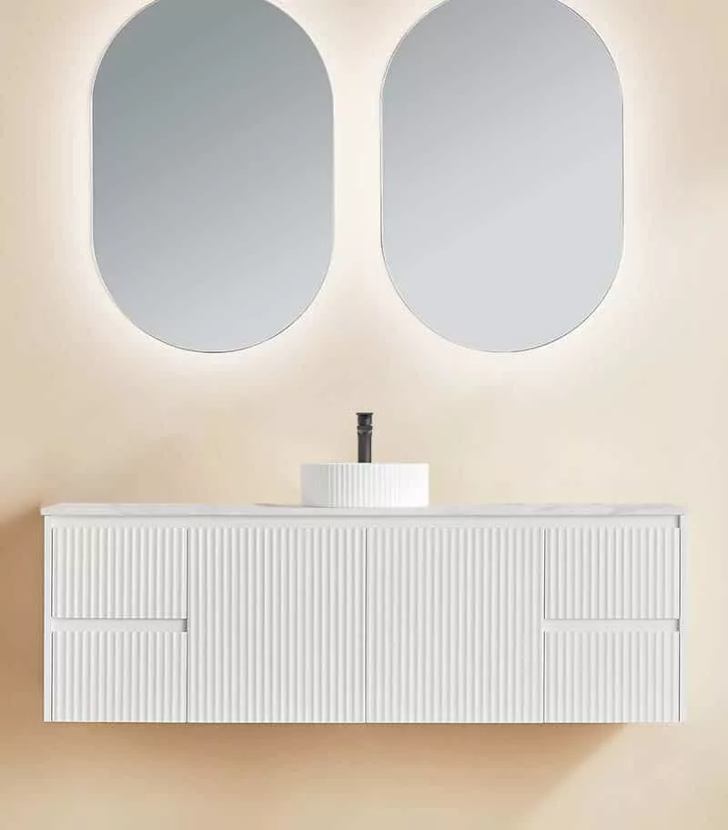 Brighton 1500mm Single Bowl Wall Hung Vanity - Matt White with Marble Stone Top