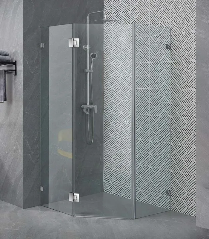 Diamond-Shaped Frameless Pivot Door Shower Screen – Chrome Fittings