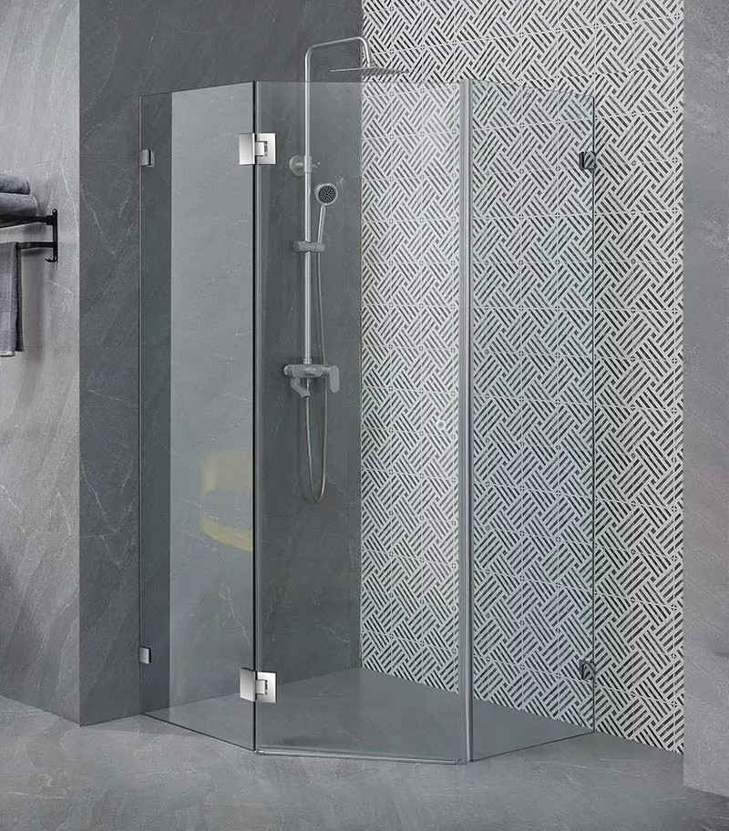 Diamond-Shaped Frameless Pivot Door Shower Screen – Chrome Fittings
