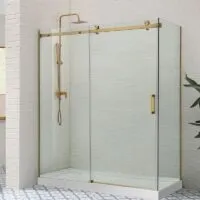 Square & L-Shape Frameless Sliding Door Shower Screen – Brushed Gold Fittings