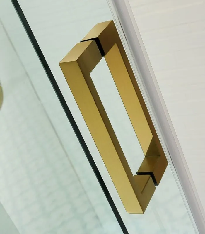 Square / L Shape Sliding Door 870-1450mm Brushed Gold Frameless Shower Screen - Topview - Square Handle