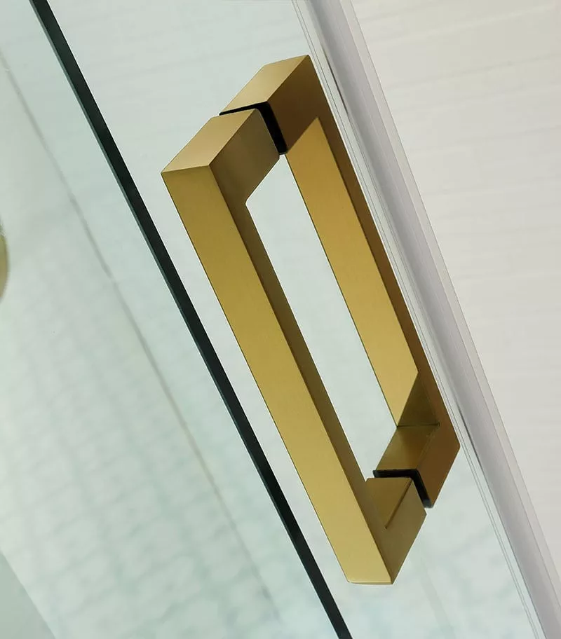 Square / L Shape Sliding Door 870-1450mm Brushed Gold Frameless Shower Screen - Topview - Square Handle