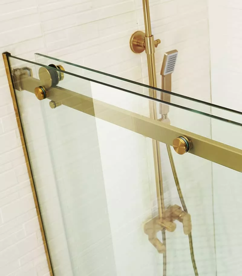 Square / L Shape Sliding Door 870-1450mm Brushed Gold Frameless Shower Screen - Topview