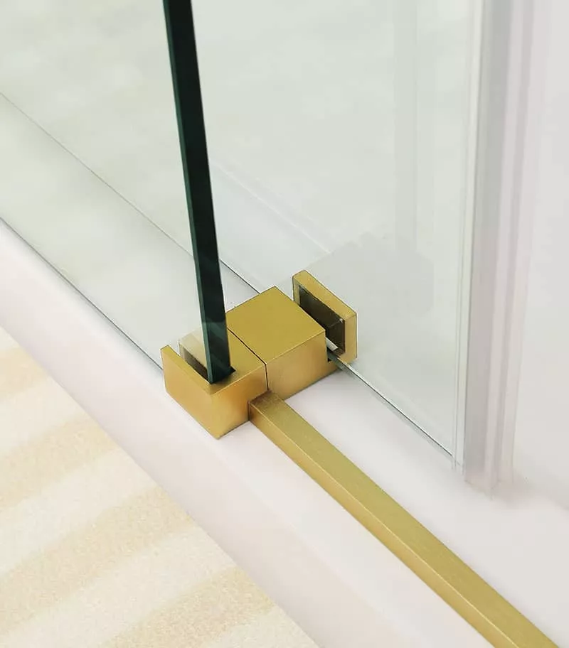 Square / L Shape Sliding Door 870-1450mm Brushed Gold Frameless Shower Screen - Topview - Water Stopper